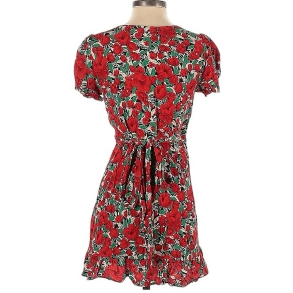 Zara Floral Vibrant Roses Whimsical Wrap Knee Length Dress Size Large. - Picture 2 of 5
